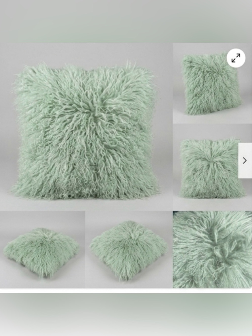 LUXURIOUS LIGHT GREEN TIBETAN / MONGOLIAN LAMBFUR DECORATIVE PILLOW - 18x18